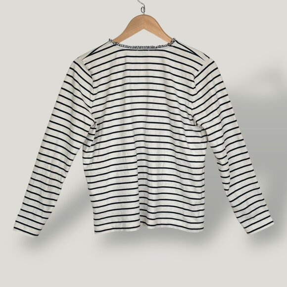 J.Crew Striped Henley Black Striped Preppy Nautical Ruffles Women's Size Small - Picture 4 of 10